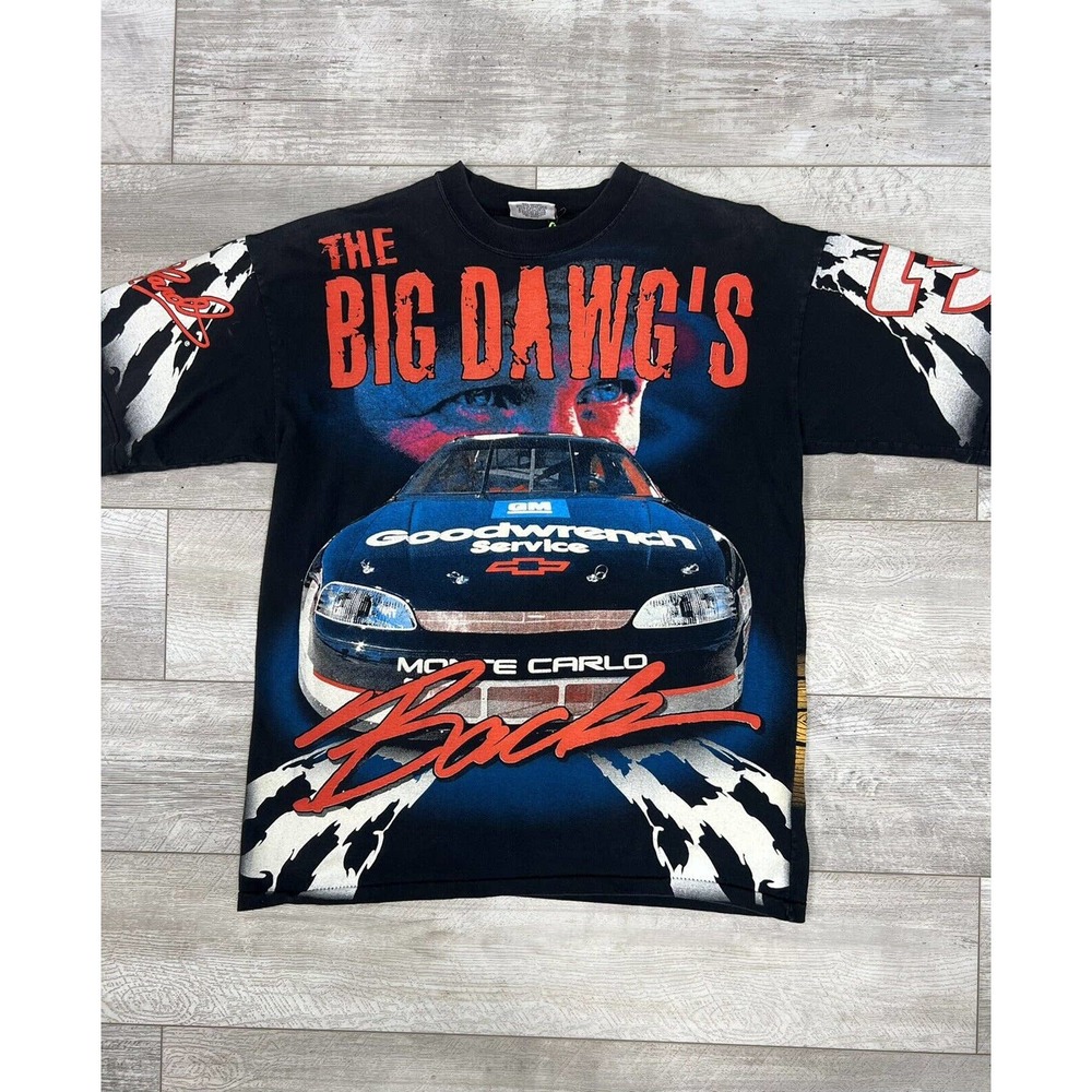 Vintage 1997 Dale Earnhardt Streetwear AOP Nascar Big Dawgs Back T-Shirt Size L